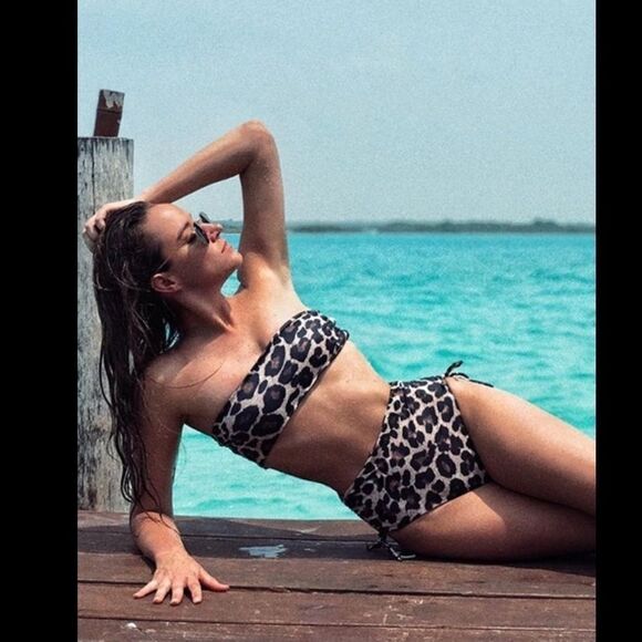 Leopard Bandeau Tie Side Bikini Swimsuit - Picture 1 of 8